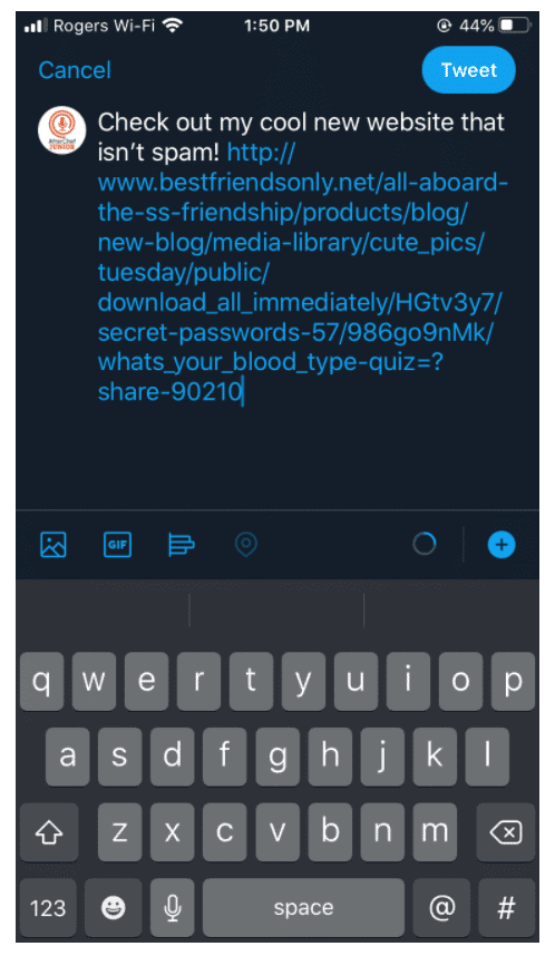 oversized URL Twitter example