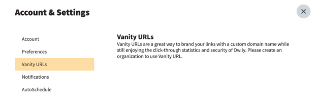 Account and Settings Vanity URLs