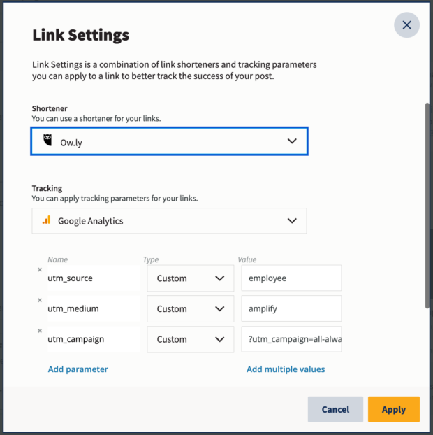 Ow.ly URL Shortener with tracking parameters