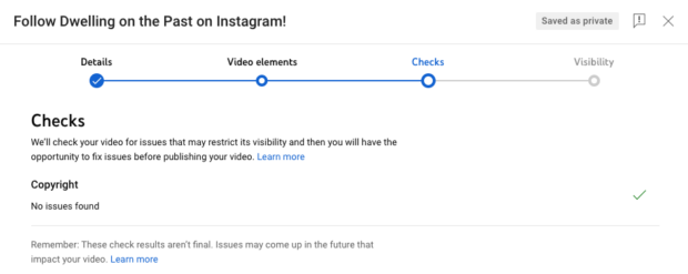 YouTube video checks and copyright