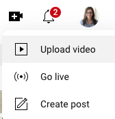 Upload video on YouTube drop down menu