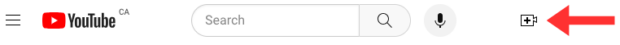YouTube top right corner camera icon