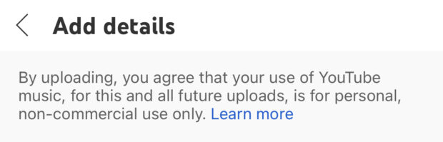 agreement to use of YouTube music for personal and non-commercial use