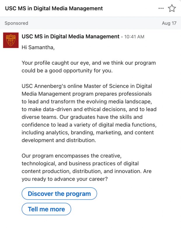 USC MS in Digital Media Management Sponsored Message