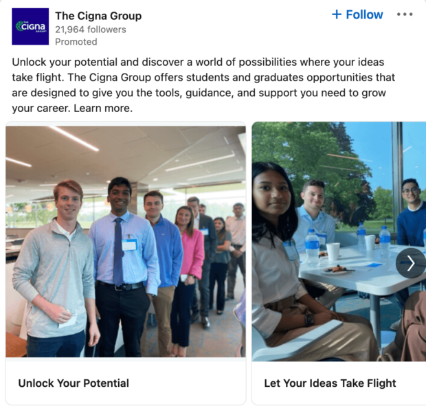 The Cigna Group student and graduate opportunities carousel ad