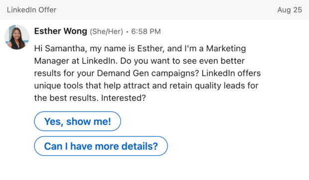 Conversation ad LinkedIn demand generation campaigns