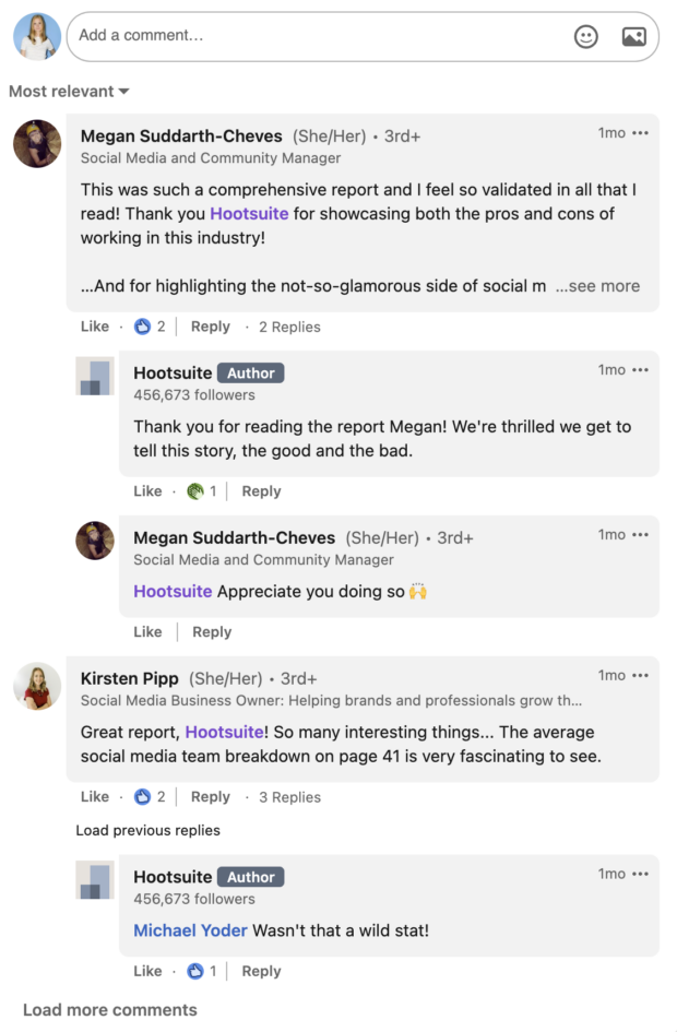 users responding positively to hootsuite in linkedin comments