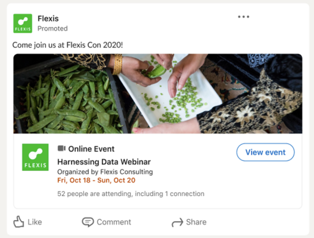 linkedin event ad for flexis harnessing data webinar