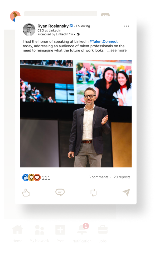 linkedin thought leadership ad showing linkedin ceo promoting talent connect