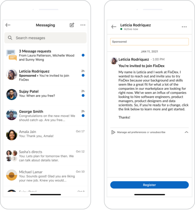linkedin messaging ad showing a user inviting another user to join their fixdesk product