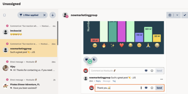 hootsuite inbox showing all comments in replies in one dashboard