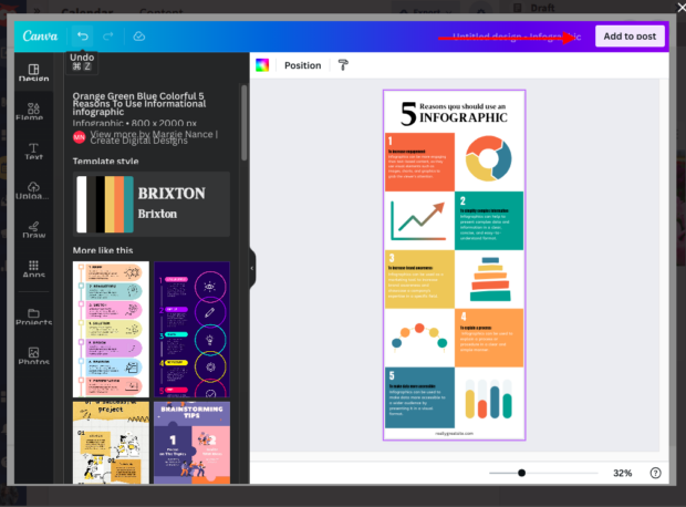 infographie créée dans Canva et bouton Ajouter à la publication