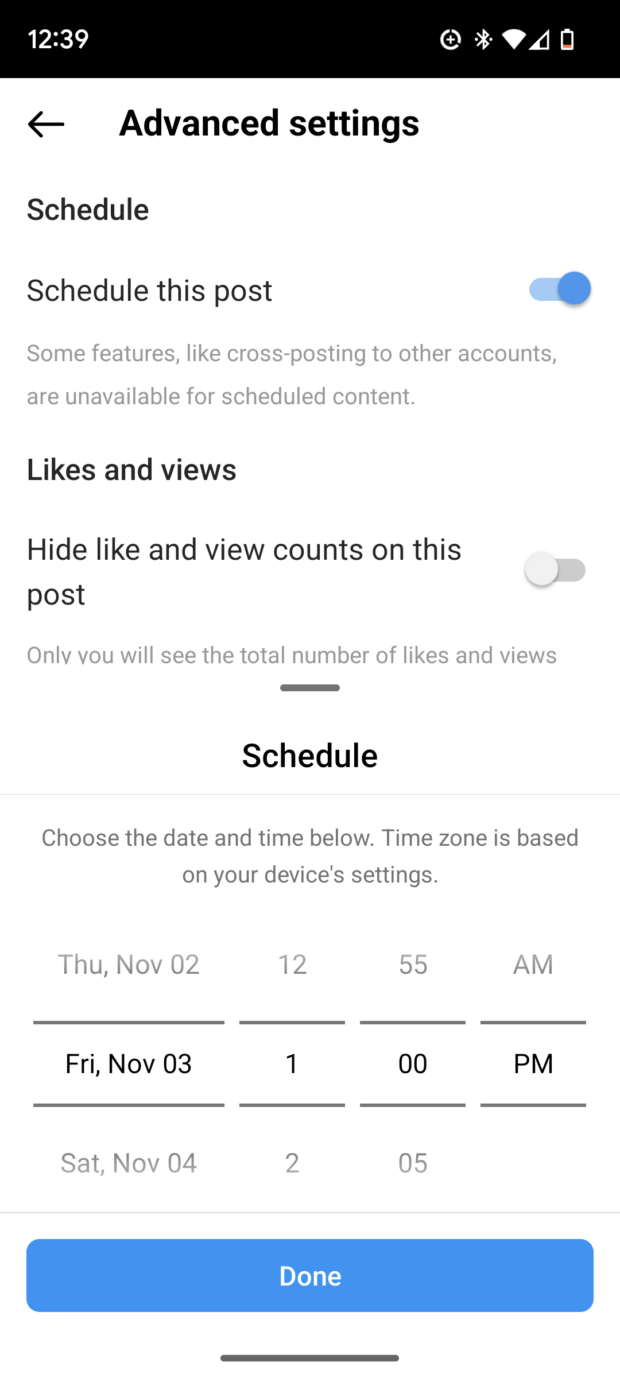 schedule Instagram post for Friday November 3