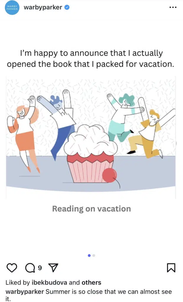 Warby Parker instagram of a meme