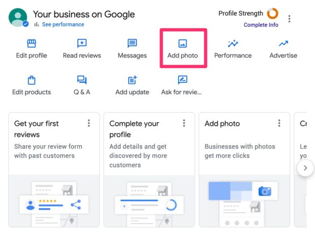 Add photo option Your business on Google