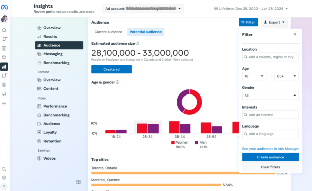 Meta Business Suite Insights Estimated audience size