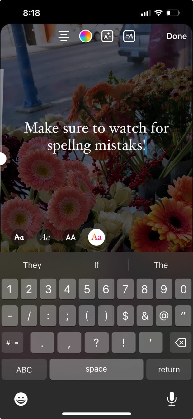 Select desired font on Instagram Reel and watch for spelling mistakes