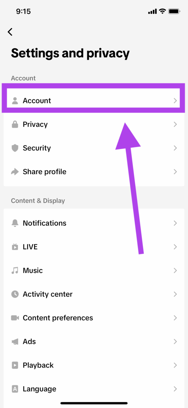 Account option settings and privacy