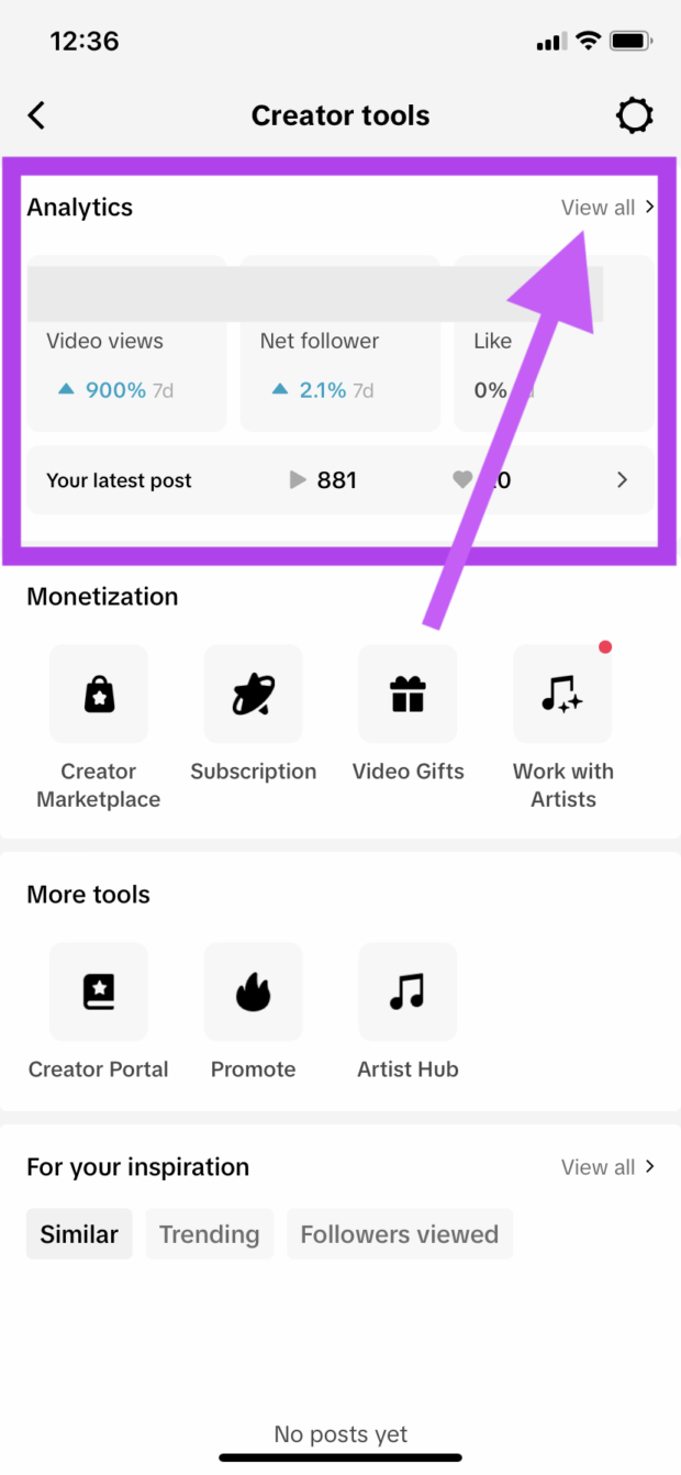 Creator Tools Analytics Select View All