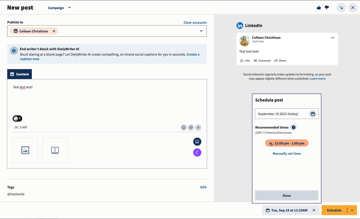 programa una publicación en cualquier plataforma social con Hootsuite