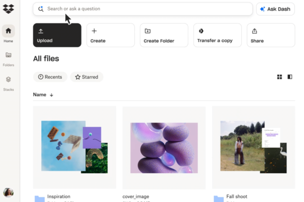 Dropbox dashboard view