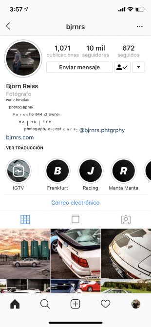 bjrnrs Instagram profile, off centre alignment