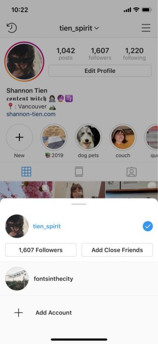 switching between multiple accounts instagram