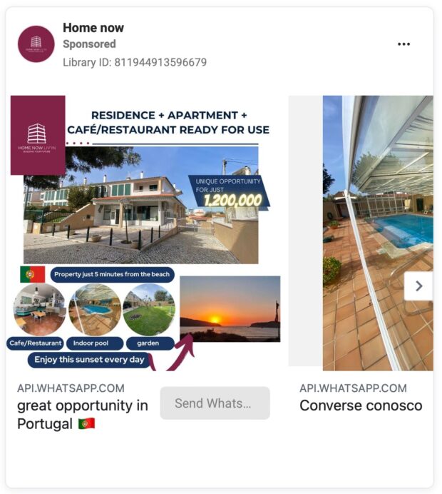 Home now Facebook Messenger ad residence apartment and cafe in Portugal