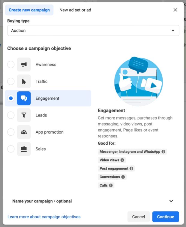 Create new campaign buying type and campaign objective