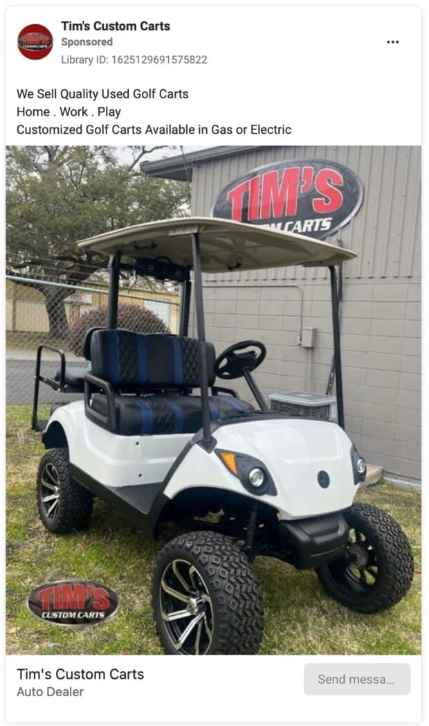 Tim’s Custom Carts quality used golf carts Sponsored ad