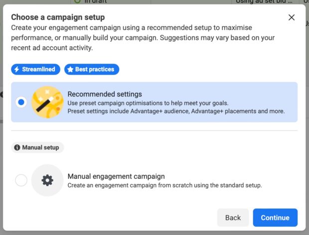 Choose a campaign setup manual setup