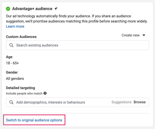 Advantage audience custom audiences age gender and detailed targeting