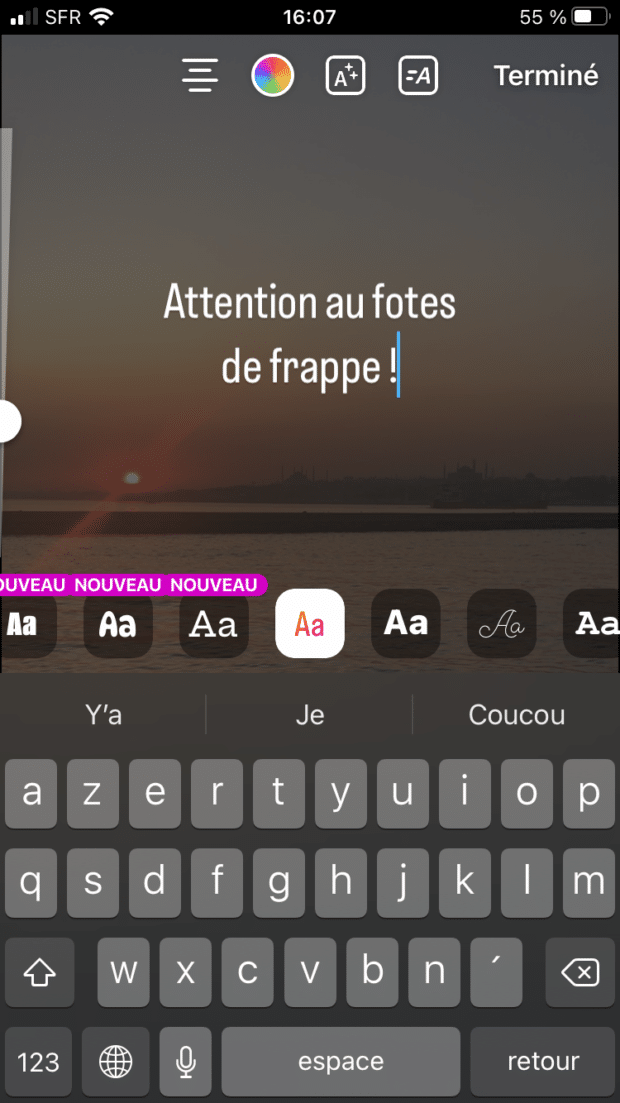 choisissez la police souhaitée pour votre reel Instagram et vérifiez l’orthographe