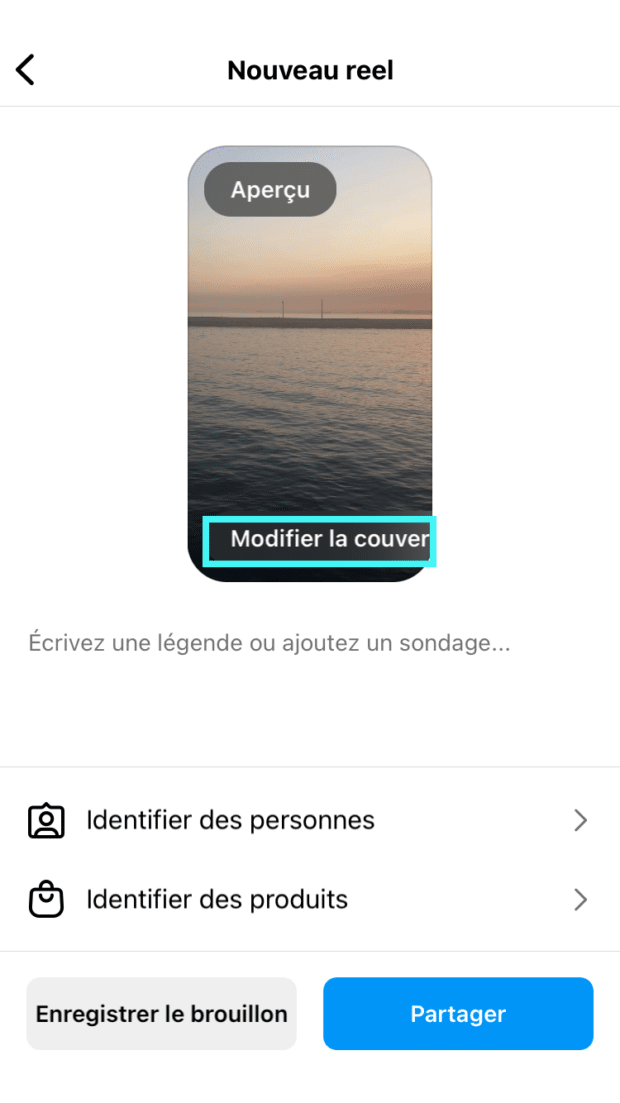 fonction pour modifier la couverture d’un reel Instagram