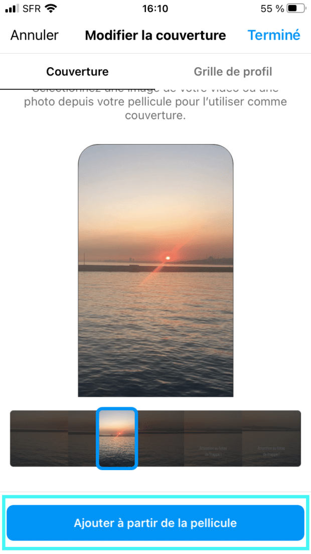 choisir une image de la vidéo pour servir de couverture au reel Instagram