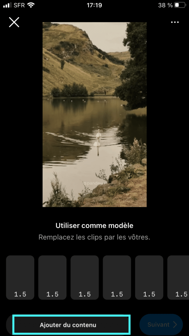 bouton ajouter du contenu à un modèle de reel Instagram