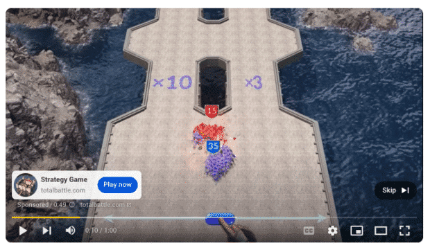 Strategy Game total battle YouTube skippable in-stream ad