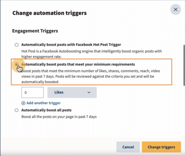 Engagement triggers automatically boost posts that meet minimum requirements