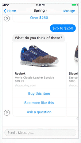 Facebook Messenger ad men's classic Reebok sneakers