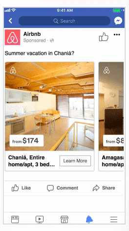 Airbnb summer vacation rental Facebook carousel ad