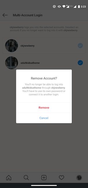 Option permettant de supprimer un compte sur Instagram