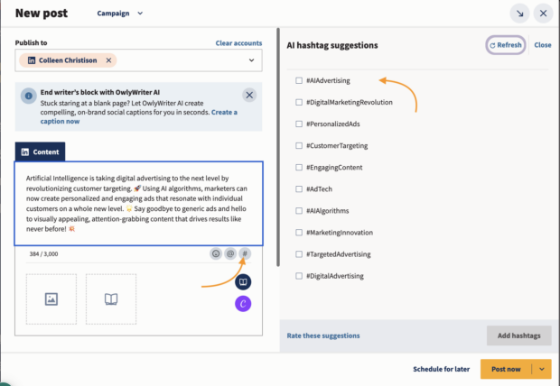 Hootsuite AI hashtag suggestions AI advertising digital marketing revolution