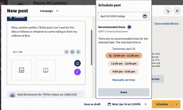 Schedule post See Recommended Times