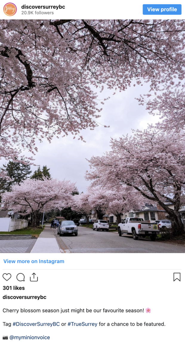 A UCG Instagram post from Discover Surrey BC