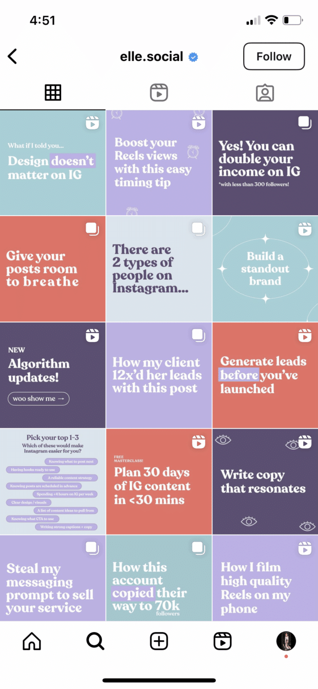 elle social text graphics with alternating background colors