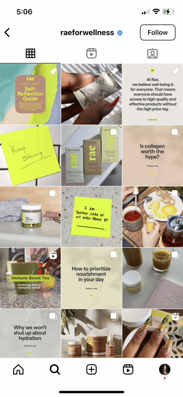 raeforwellness highlighter yellow brand colour integrated into feed