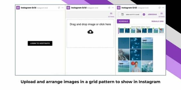 upload and arrange images in grid pattern to show on Instagram