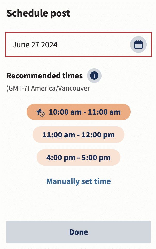 Optimal posting time suggestions in Hootsuite Composer