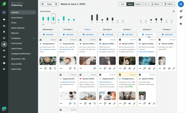 UI of Sprout Social, social media scheduling tool