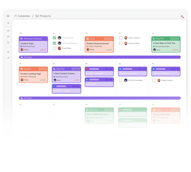 UI of coschedule social media management tool